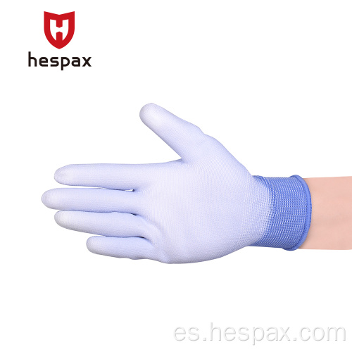 Hespax 13g Construcción de poliéster Guantes de palma PU antiestáticos